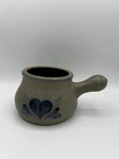 Vintage 1999 Rowe Pottery Works Large Salt Glazed Soup Crock 28 Ounce Blue Heart