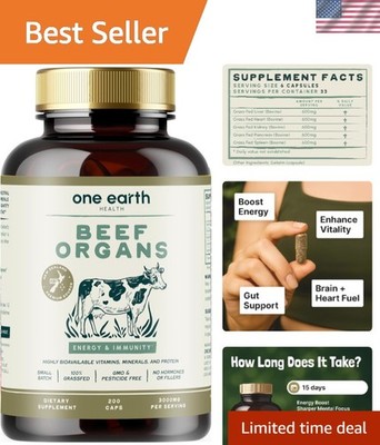 New Zealand 100% Grass Fed Beef Organs   200 Count, 3,000mg Serving Liver, He...