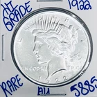 1922 SILVER PEACE DOLLAR AUTHENTIC HI GRADE U.S. MINT COIN FREE SHIPPING 5885