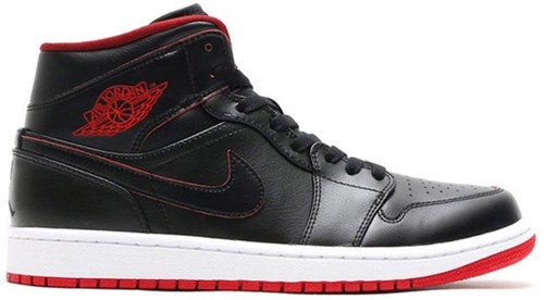 エア ジョーダン 1 ミッドBLACK/UNIVERSITY RED-WHITE Air Jordan 1 Mid (Black/University Red-White, Noir/Blanc