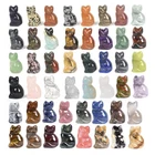 30mm Hand Carved Cat Gemstone Statue Healing Crystal Animal Figurine Decor Home