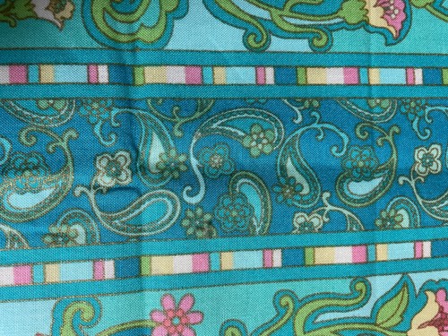 Fabric Lot 1 Yd 19 Ins 43 W Multi Aqua Pink Yellow Floral Stripes Cotton Apparel - Picture 2 of 10