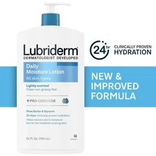 Lubriderm Daily Moisture Lotion + Pro-Ceramide 24 fl oz Shea Butter Glycerin New
