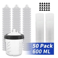 Disposable Paint Spray Gun Cup Liners and Lid System, 20 Ounce Kit, 50 Pack