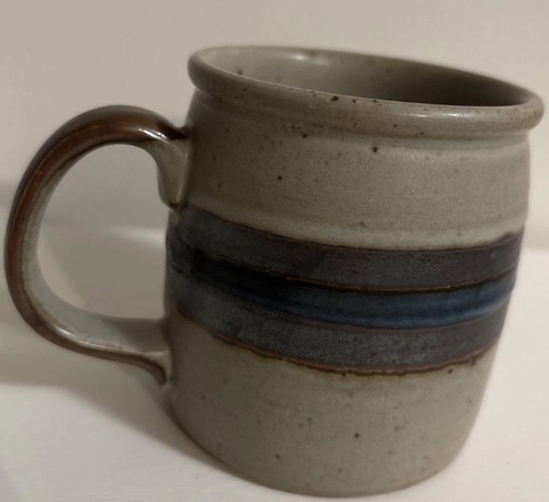Vintage Otagiri Horizon Stoneware Mug in Grey with Blue Brown Bands - Bild 2 von 6
