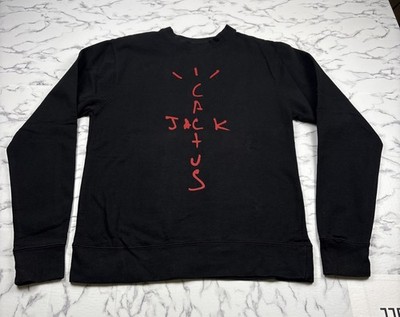 Travis Scott Cactus Jack Crew Neck Mens Long Sleeve Cross Logo Black Red Sz S