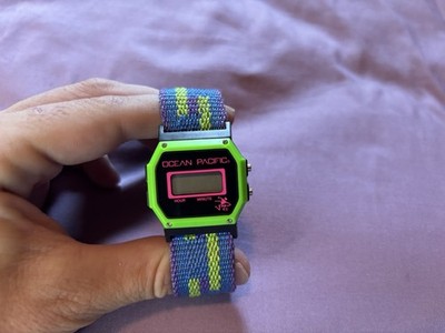 Vintage 90s Ocean Pacific OP Surf Watch Neon Green Blue Wristwatch UNTESTED