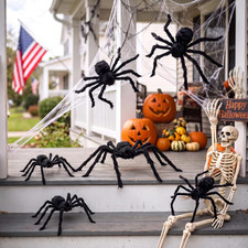 6 Pack 3 Size Black Spiders Set for Outdoor Halloween Decoration