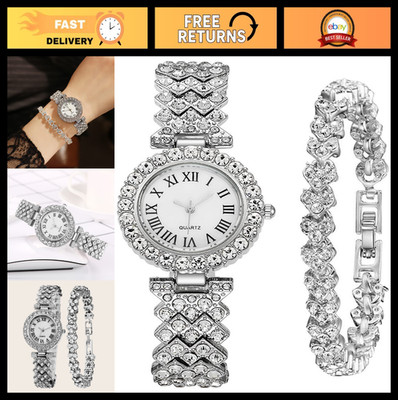 Luxury Women's Diamond Watch Set - Fashion Bangle Bracelet & Dress Wrist Watch