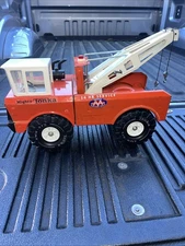 Vintage classic Orange Mighty Tonka Tow Truck Double Boom Wrecker c1974 18.5” L