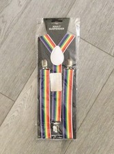 NEW Rainbow Striped SUSPENDERS GAY PRIDE LGBTQ Rainbow Adult 1  Clip