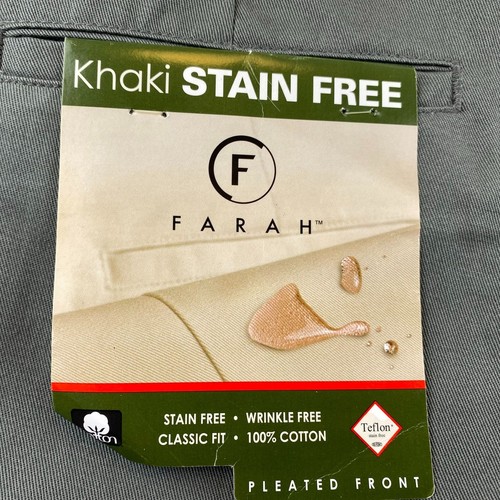 NWT Farah Men Dress Pants Size 46x30 Khaki Stain Free Performance Straight Green - Picture 14 of 17
