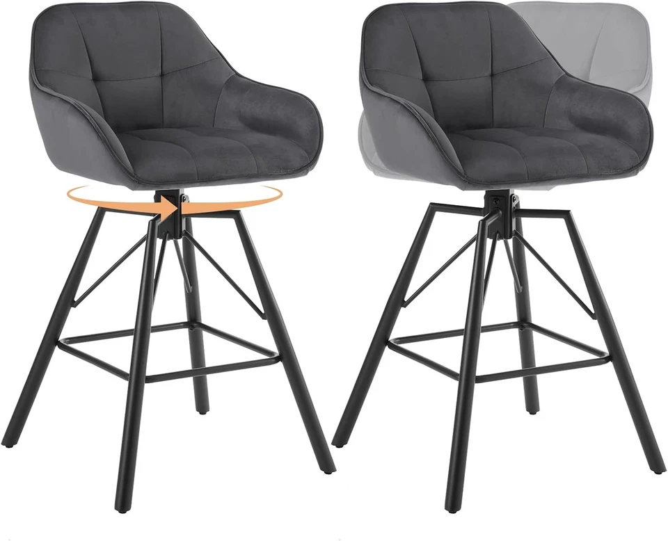 WOLTU Barhocker 2er Set drehbar Bistrohocker Tresenhocker mit Lehne Dunkelgrau - Bild 1 von 4