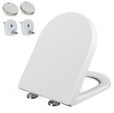 D Shape White Toilet Seat Soft Close Adjustable Hinge Quick Release  Fixed