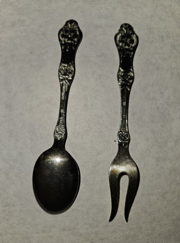 Antik Th. Marthinsen Norwegen Versilbert Wildrose Zitronengabel & Demitasse Löffel - Bild 3 von 14