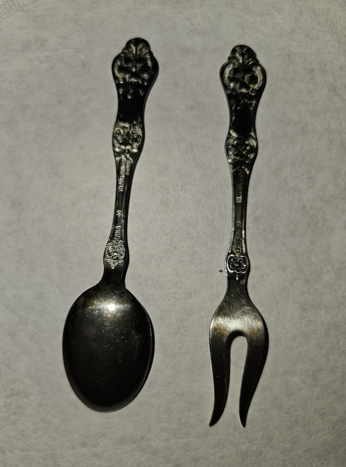 古董Th. Marthinsen 挪威银盘野生玫瑰柠檬叉和 Demitasse 勺子 — 第 3/4 张图片