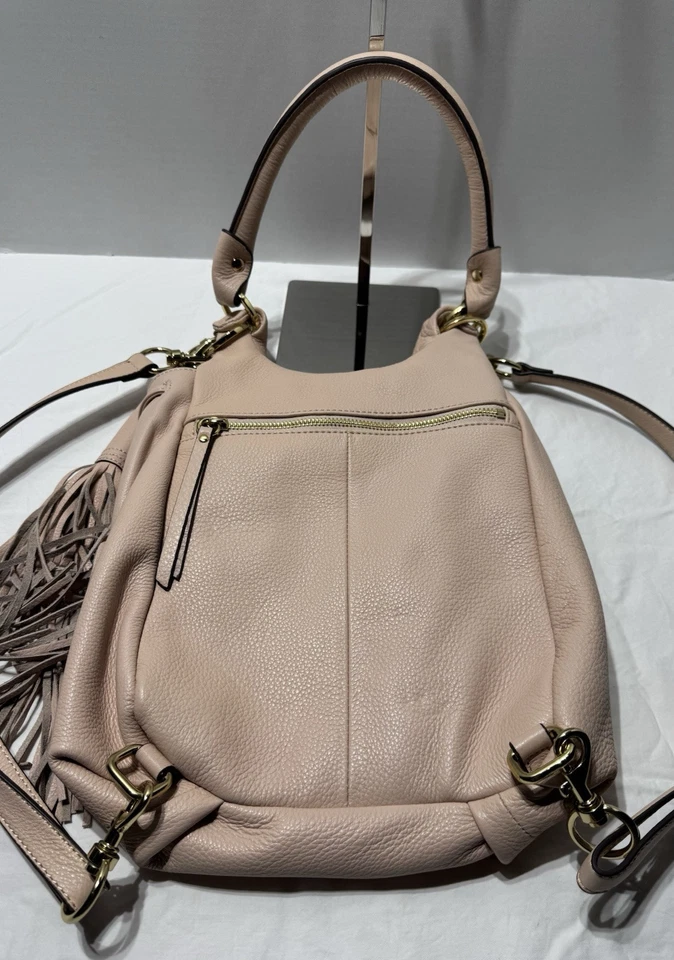 G. I. L. I.  Bolso de Mano Hobo Rosa Polvoriento Mochila Guijarro Flecos Borla Bolso de Cuero Foto 3 de 4