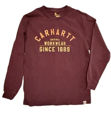 Carhartt Shirt Burgundy Long Sleeve Crew Neck Original Fit Workwear Graphic SM