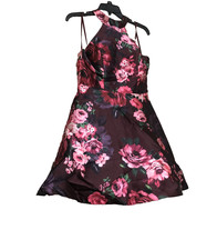 My Michelle Women's Flatering and Elegant Marron Floral Halter Dress Size 7