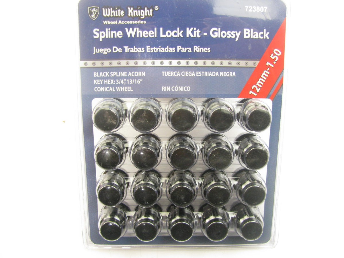 White Knight 723807 Wheel Lock Set Kit - 12mm-1.50 Black Spline