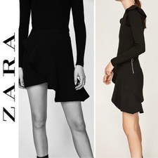 Zara Asymmetrical Ruffled Black Mini Skirt Size Medium Classic Chic