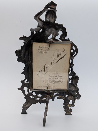 Antique c1900 French Art Nouveay Heavy Bronze Picture Photo Frame Lady Cherub - Picture 13 of 17
