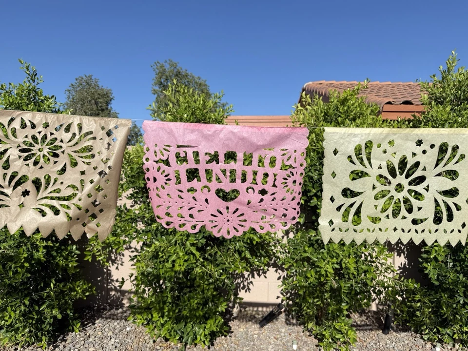 Cielito Lindo Talavera Papel Mexicano Picado Banners Paquete de 3 Rosa Mixto Foto 4 de 4