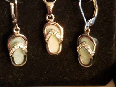 NEW-SET, Blue Larimar FlipFlop Earrings&Pendant925/Sterling Silver, 012ct,Zircon
