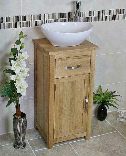 Solid Oak Bathroom Cabinet | Compact Vanity Sink | Small Bathroom ...