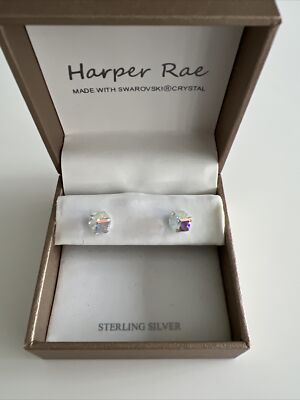 NEU UND VERPACKT Harper Rae Sterlingsilber Swarovski Kristall Würfel Ohrringe