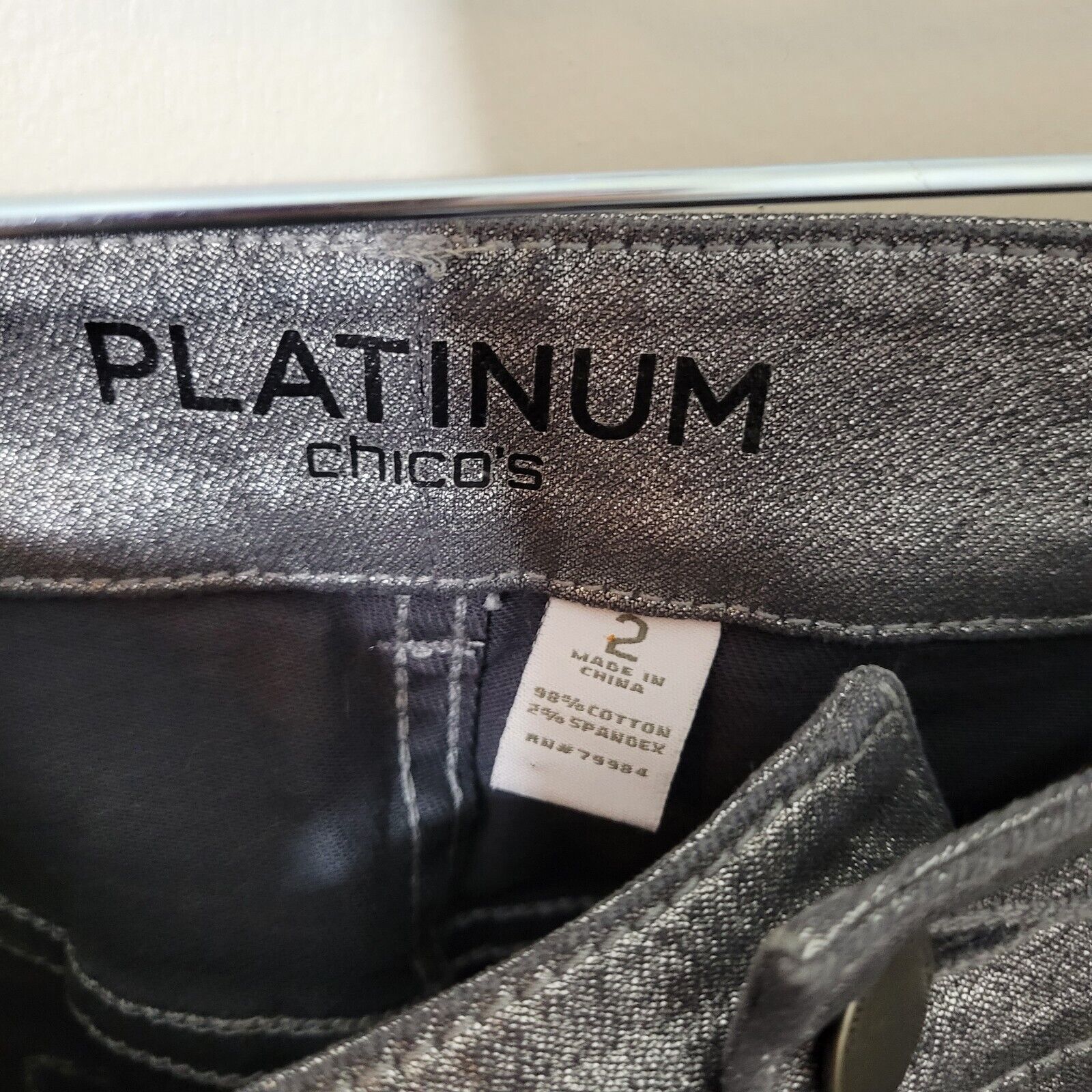 Chicos Platinum Denim Metallic Gunmetal Jeans Siz… - image 4