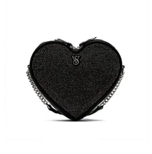 VICTORIA'S SECRET HEART Crossbody Bag BLACK RHINESTONE Purse Free Shipping!!!