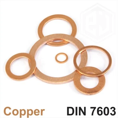 EJ PARTS Metric Copper Sealing Washers Rings Flat Gasket Form A DIN 7603 A All Sizes mm