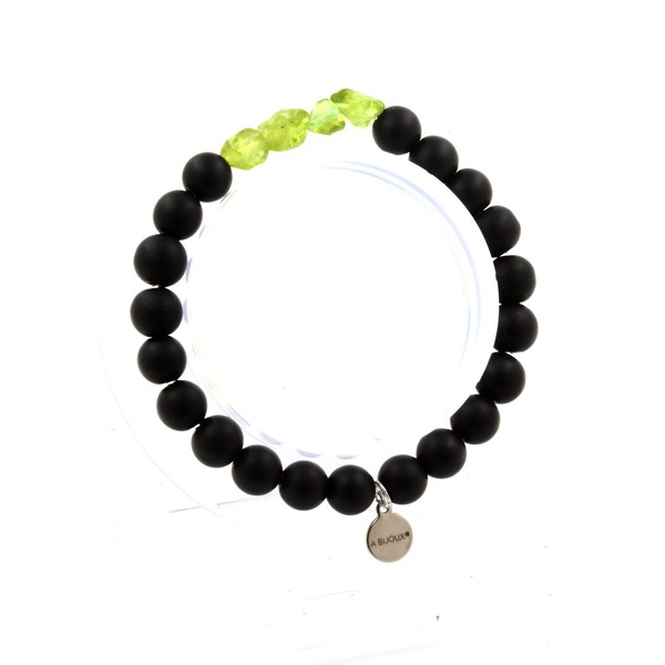 Steine Und MinéRaux. Armband Peridot Aus Myanmar (Birma) + Perlen Onyx Schwarz-image