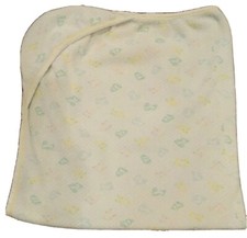 VTG STORK CRAFT Towel Bunnies Baby Hooded Bath Terry Blanket White Pastel 1983