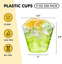 200 Pack 9 Oz Clear Plastic Cups for Party, Disposable Clear Cup, Disposable ...
