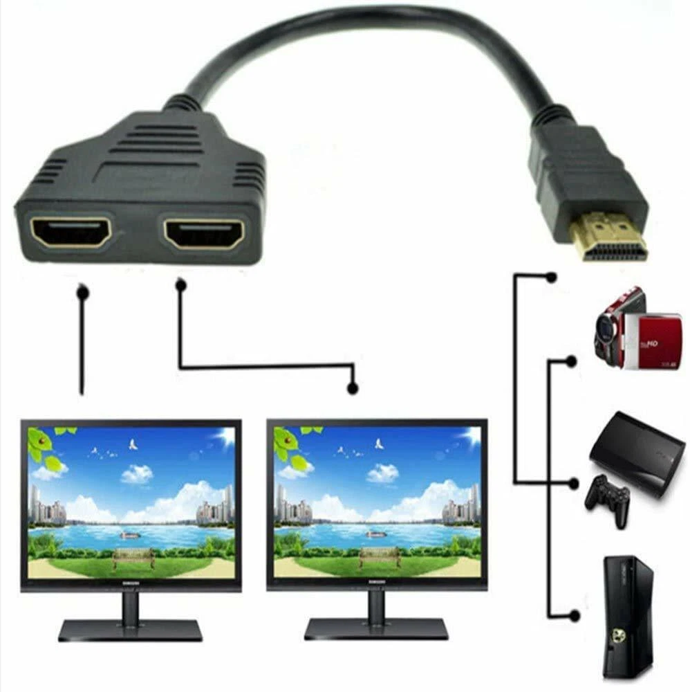 HDMI Splitter Adapter Cable 1 Input 2 Output for Office monitor pc laptop  1080p