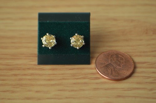 1.89ct Premium Yellow Beryl Solitaire Earrings Fine Sterling Silver 6.5mm - Picture 7 of 9