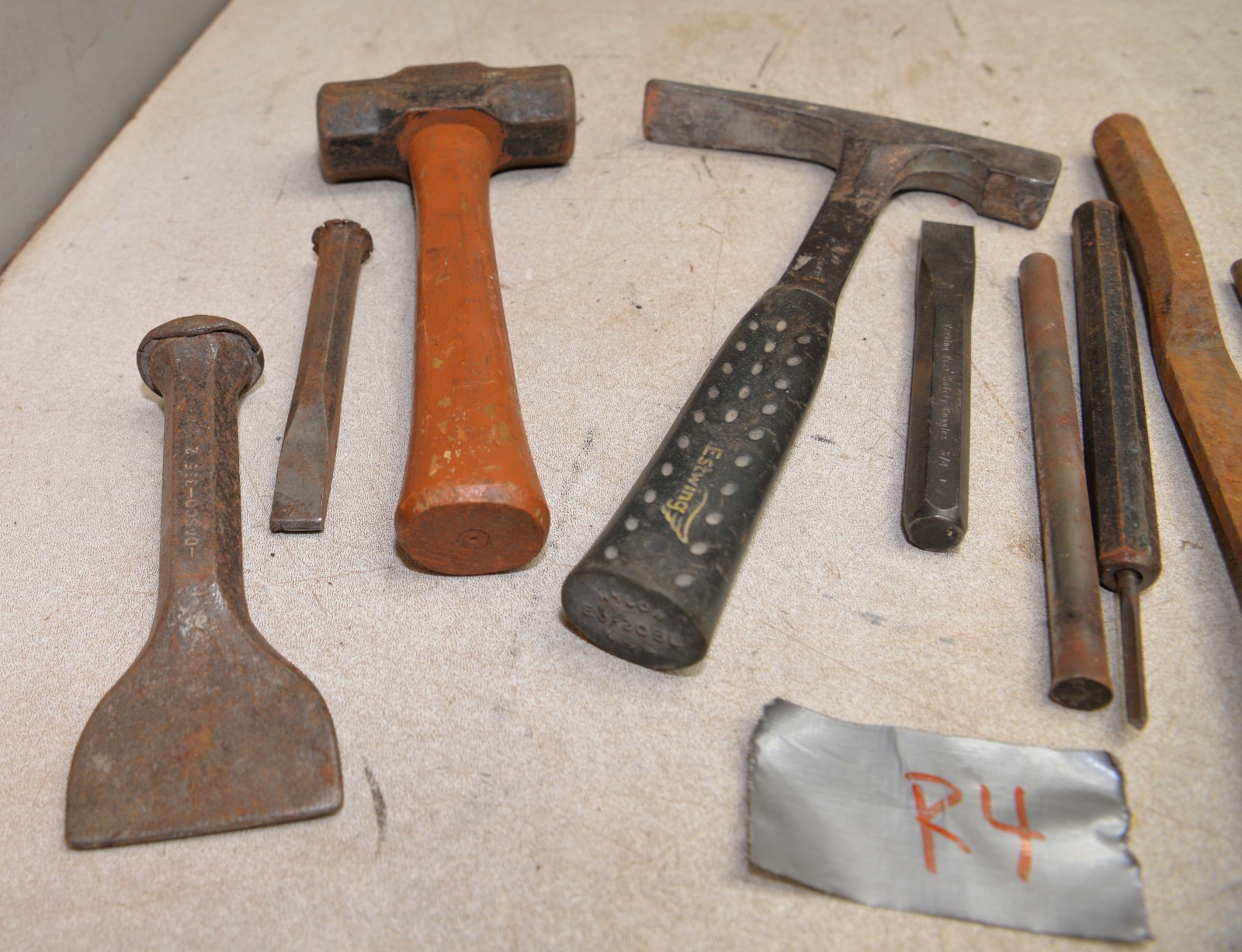 Vintage masonry brick rock carving cold chisel & hammer lot stone mason tools R4
