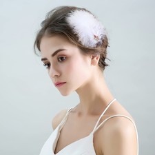 4Pcs White Feather Fascinators Hair Clips, Handmade Feather Headpiece Rhinest...