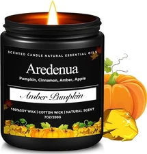 (Free Duty Tax) Amber Pumpkin Candle - Fall Candles | Halloween Candles Pump