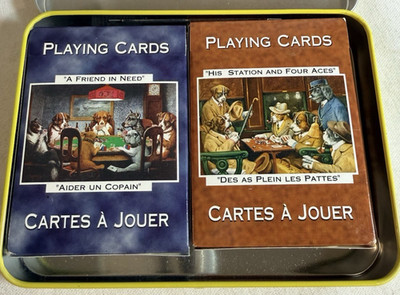 Hoyle Dogs Playing Poker Card Set w/ Tin Case, Two Sealed Decks