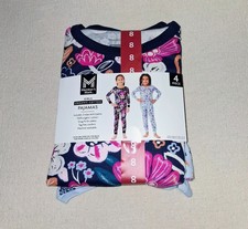 NWT Girls Members Mark Floral 4 Piece Pajama Set - Floral Pattern 2 Tops 2 Pants