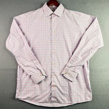 Eton Contemporary Mens Dress Shirt Large 16.5 Pink Blue Gingham Check Cotton