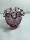 Vintage Fenton Dusty Rose Pink Vase Crimped Ruffled Edge Glass- Marked