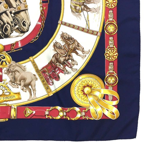 HERMES CHEVAUX DE TRAIT Carre 90 Silk 100% Scarf Multicolor/HE6330 - Picture 5 of 8