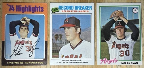 (Lot) Nolan Ryan 1975 Topps #5 1977 Topps #234 1978 Topps #400 Baseball Cards