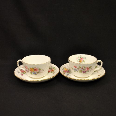 #ad Minton 2 Cups amp; Saucers Marlow S309 Fluted Swirl Multicolor Floral Gold 1966 MCM $58.98
