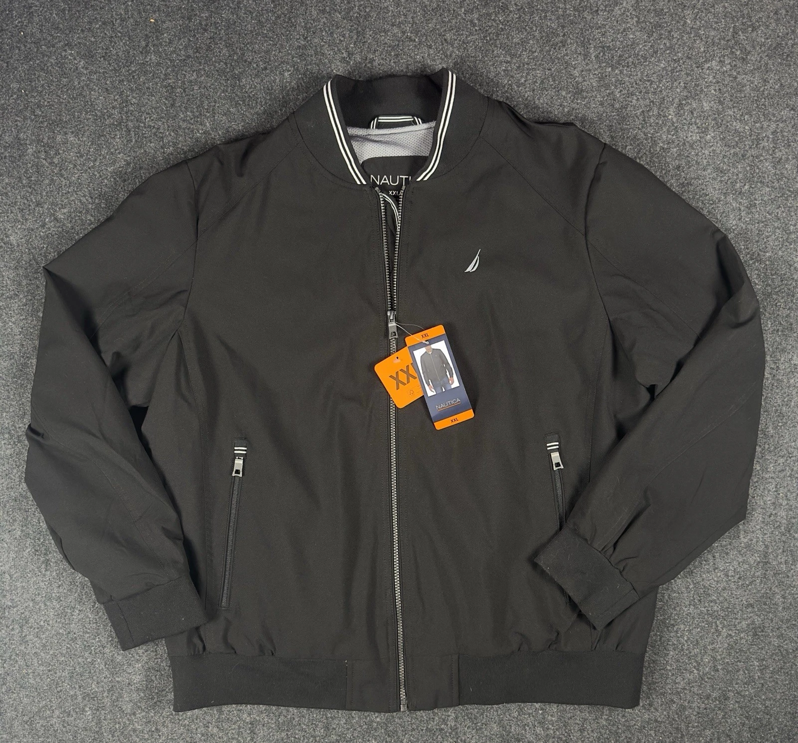 Nautica Men’s XXL Black Lightweight Bomber Jacket Full Zip New With Tags