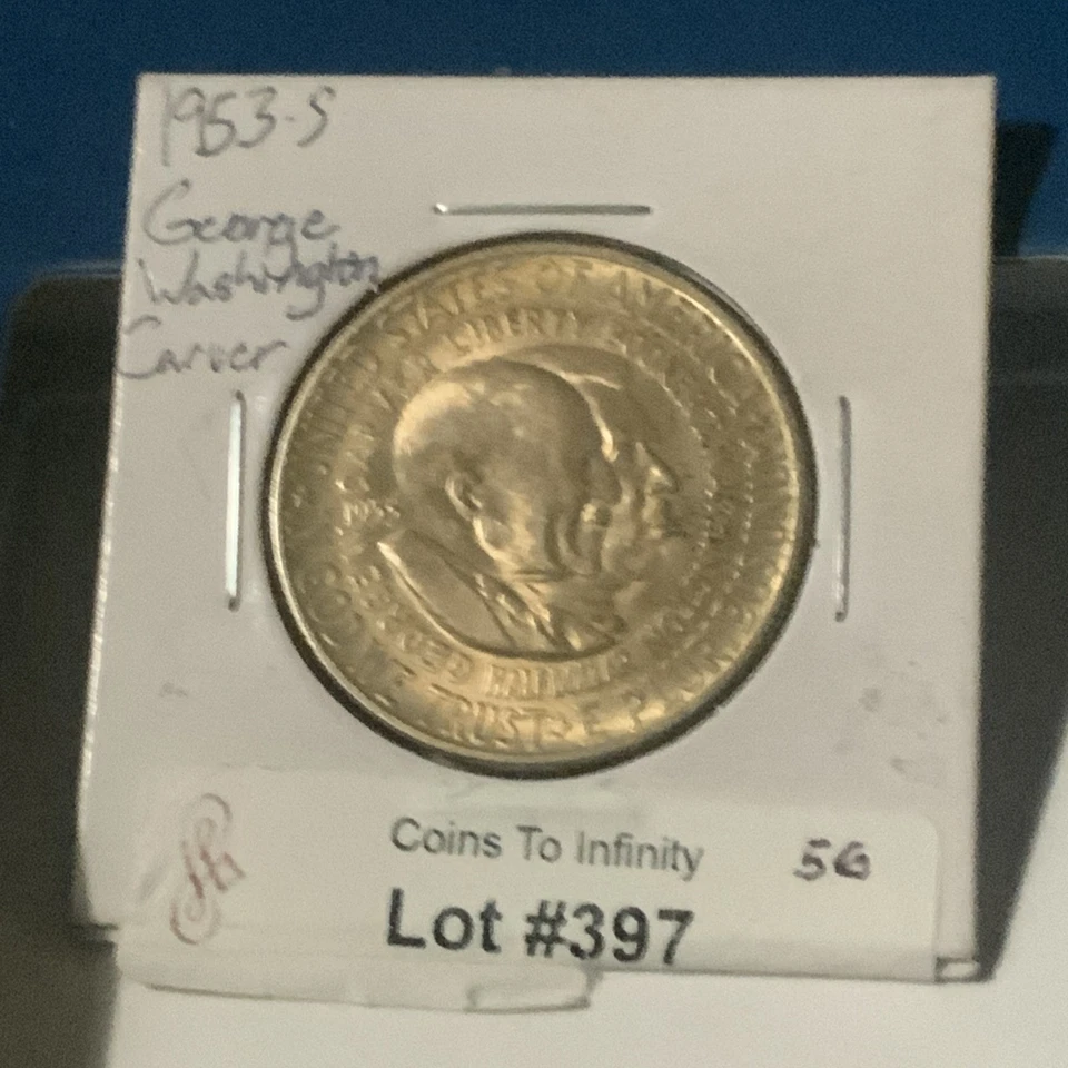 1953-S Washington/Carver Silver  Half Dollar RARE Amazing Gold Toning 🔑date - Image 4 of 4